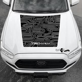 TRD 4x4 Off road Tacoma Hood NO! Scoop Blackout Topographic Map hood Toyota Vinyl Stickers Decal fit to Tacoma 16-21