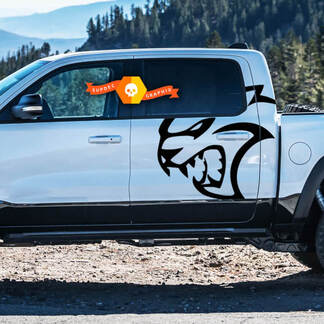 Pair Dodge Ram TRX Hellcat Head 2021+ Rear Doors Logo Truck Vinyl Decal Graphic