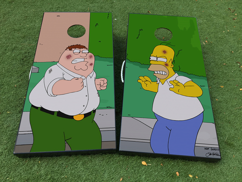 Homer Simspons Family Guy Peter cartoon  Cornhole Board Game Decal VINYL WRAPS with LAMINATED