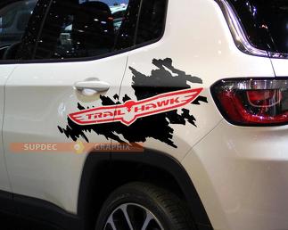 Pair of Trail Hawk Jeep Renegade Compass bed side decals stickers 2 colors 1