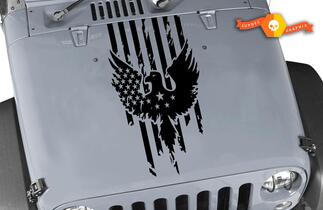 Jeep Wrangler Distressed American Flag w Eagle Blackout Hood Vinyl Decal