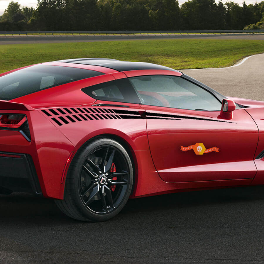 Strobe Side Stripes Vinyl Decals For Chevy Corvette C7 2014+ 