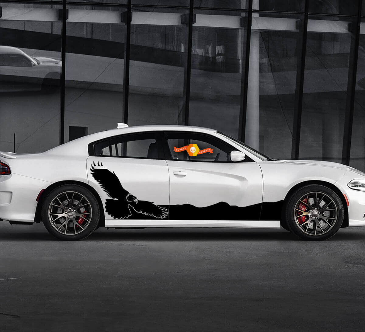 2 Side Bald Eagle Hawk Rocker Panel Side Vinyl Decals Graphics Sticker for Dodge Charger