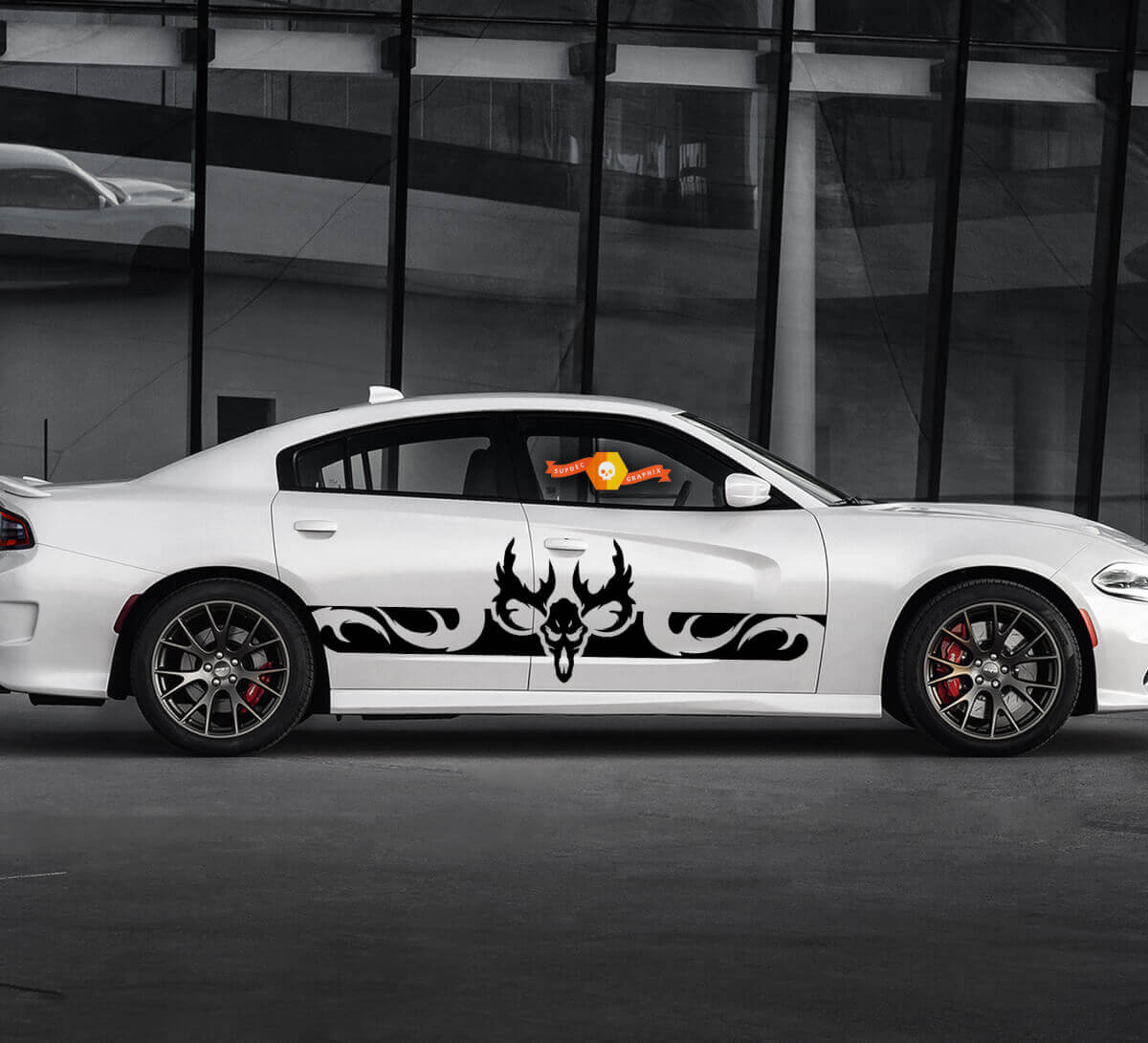 2 Side Ram Skull Side Vinyl Decals Graphics Sticker for Dodge Charger