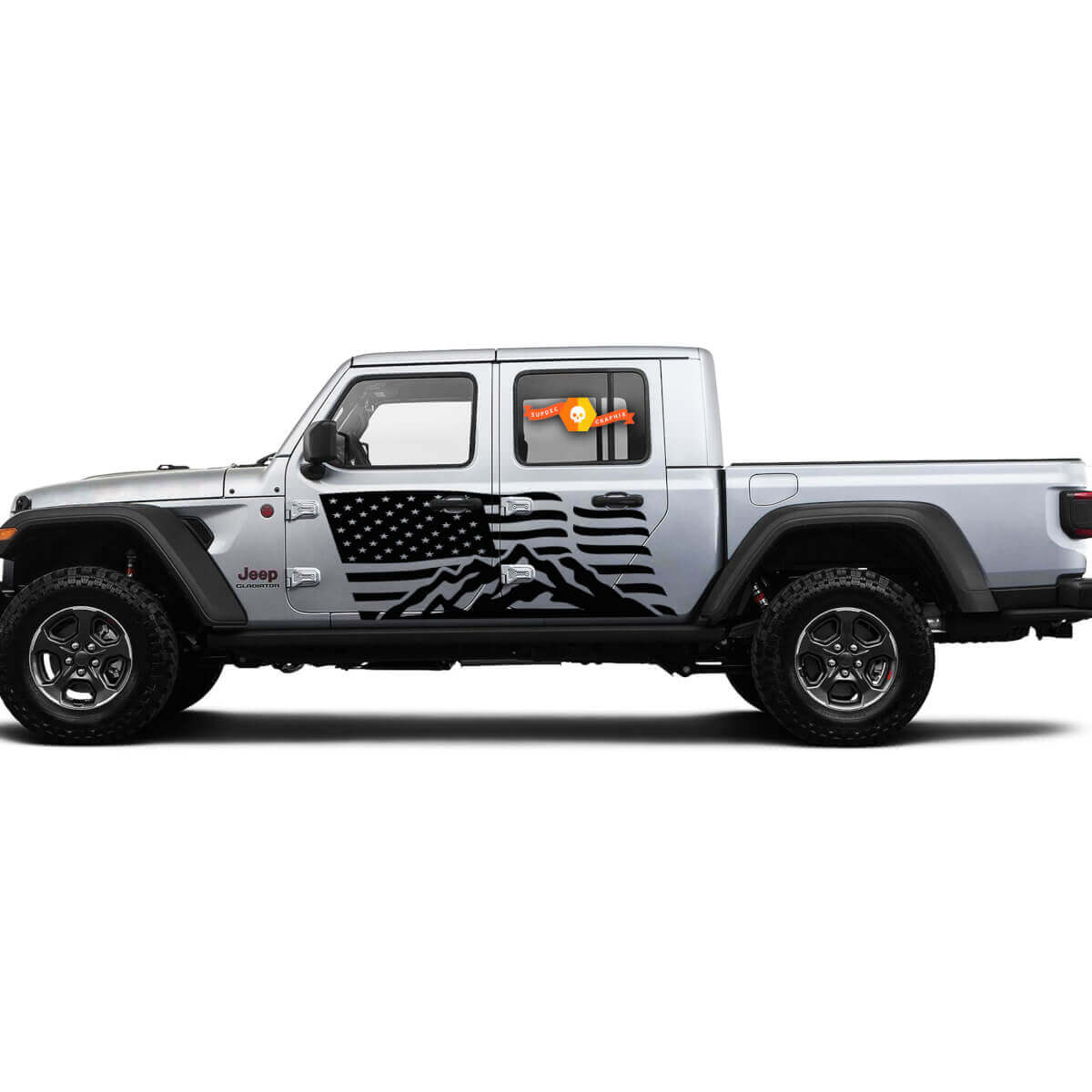 USA Flag Mountain Door Side Vinyl Decals Graphics Sticker for Jeep Gladiator