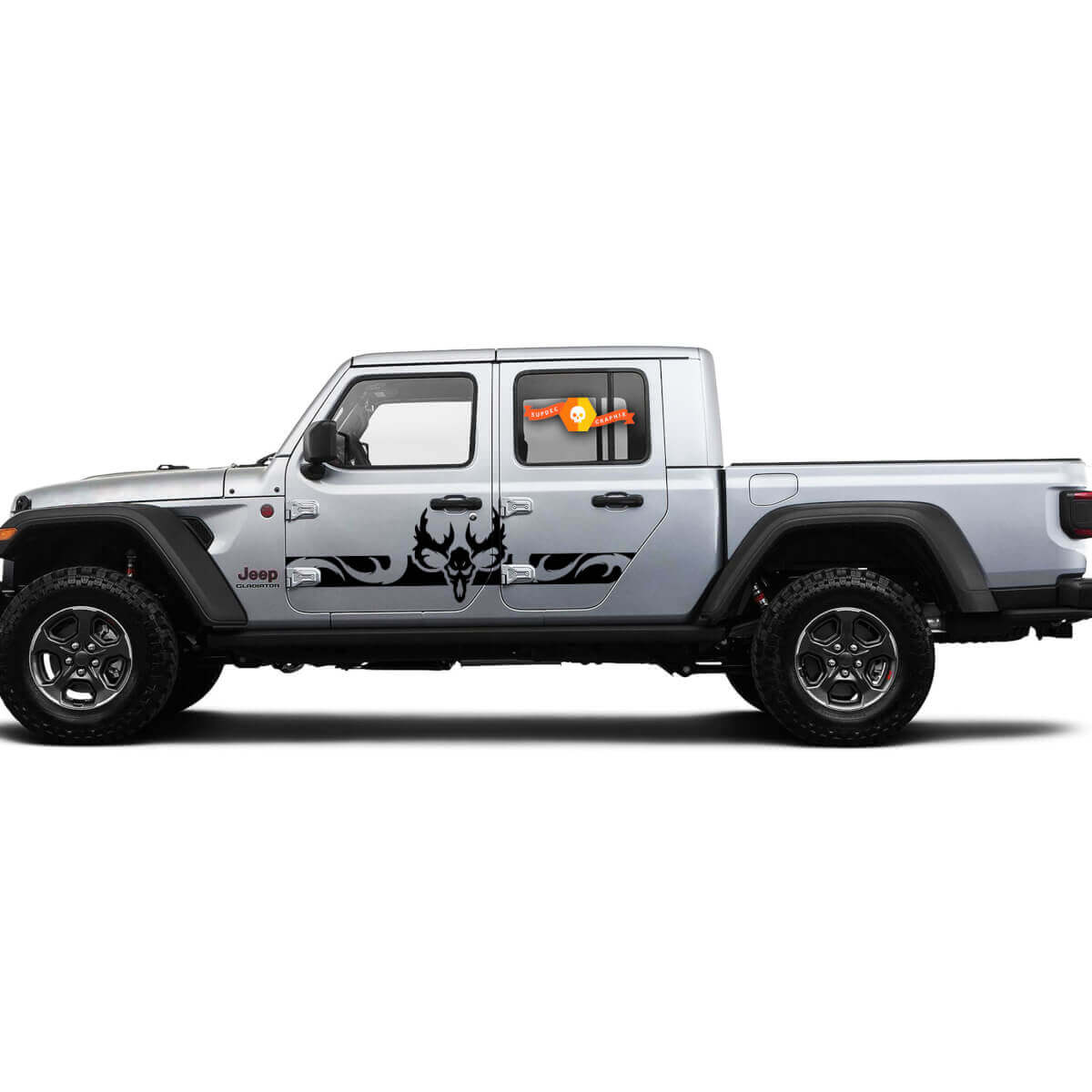 Curved Skull Side Rocker Panel Side Vinyl Decals Graphics Sticker for Jeep Gladiator