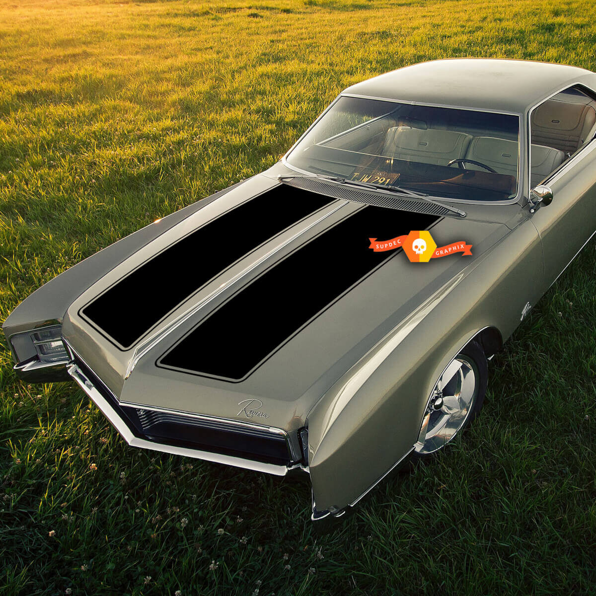 Double Hood Stripes Vinyl Decals Kit For Buick Riviera GS 1968+ 