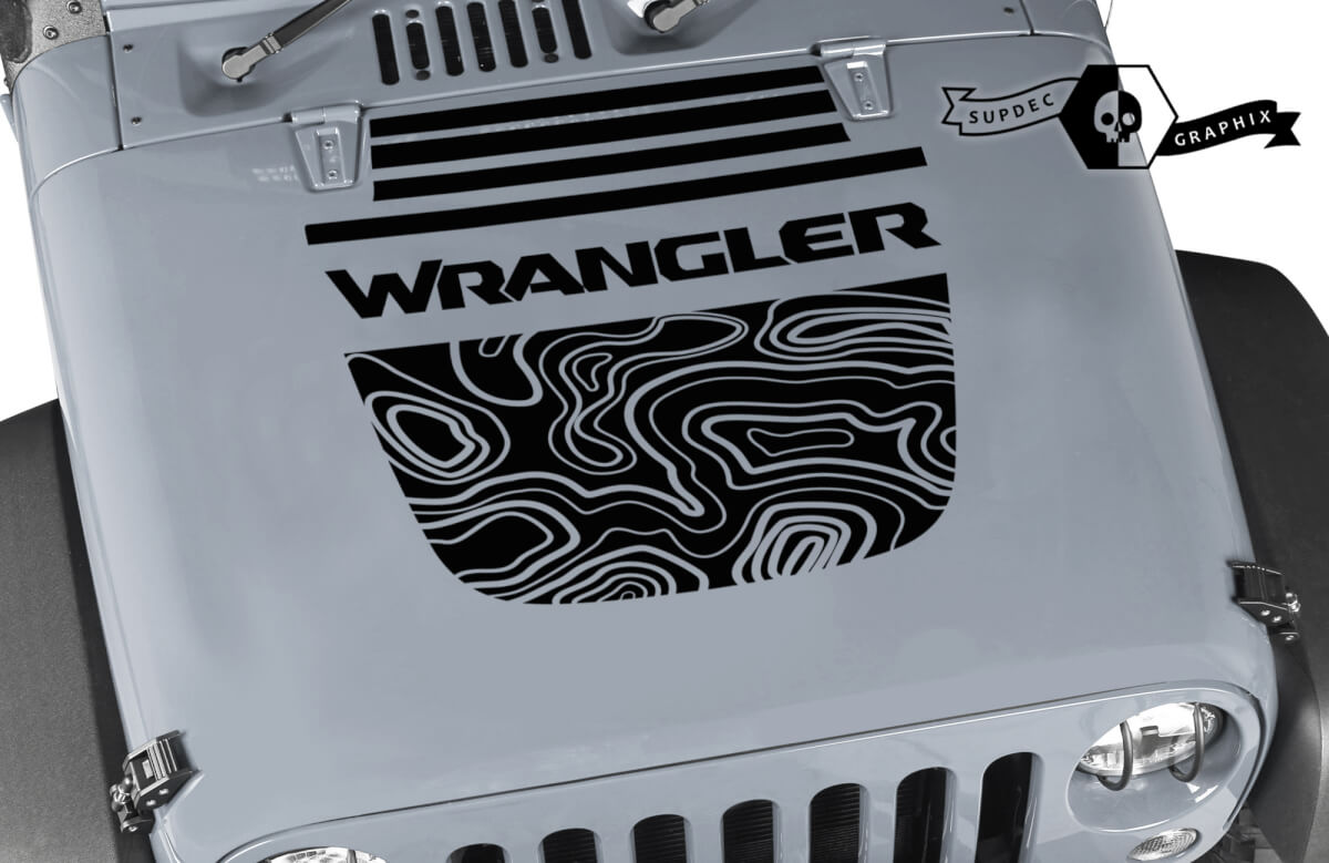 Jeep Wrangler Graphics kit Vinyl Wrap Decal Blackout Contour Map Hood Split Strobe style Decal