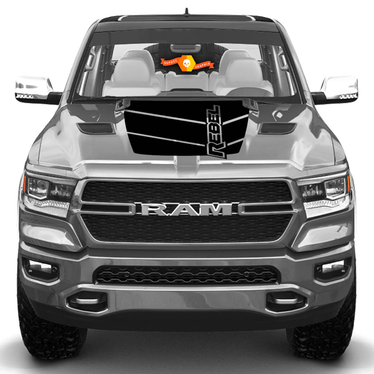 Dodge Ram Rebel Hood Logo Truck Vinyl Decal Graphic   10161 1 Dodge Ram Rebel Hood Truck Vinyl Decal Graphic 