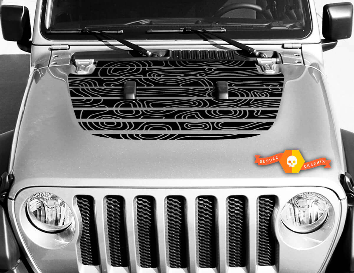 Skull Blackout Topographic Map Hood Vinyl Decal Sticker for Jeep Wrangler