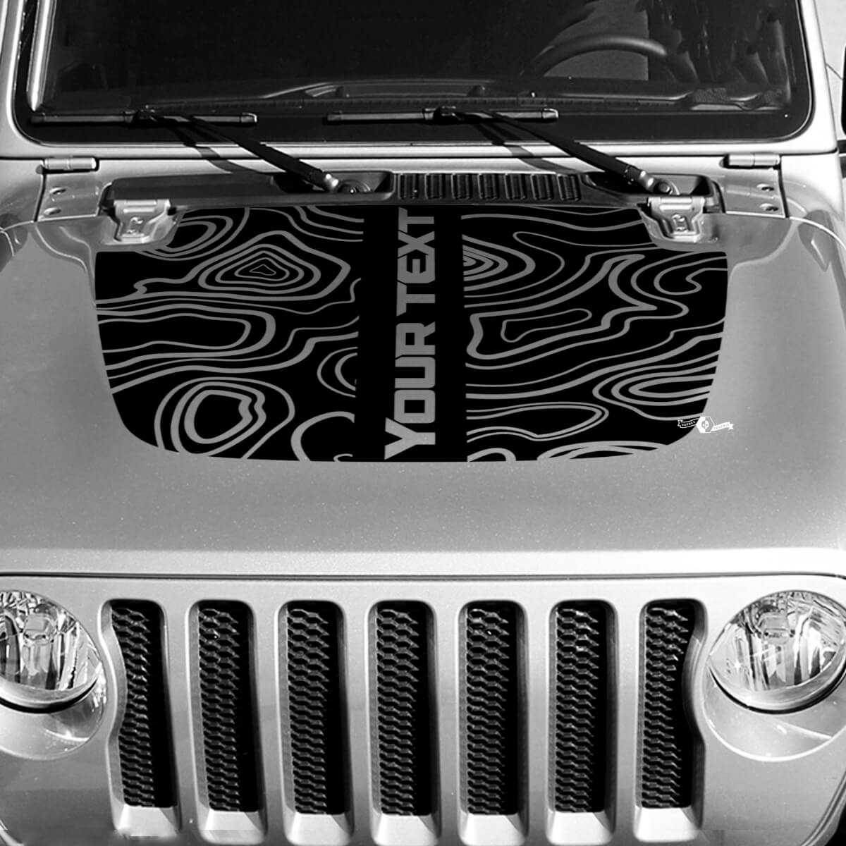 Blackout Topographic Map Hood Vinyl Decal Sticker Central Custom Text for Jeep Wrangler