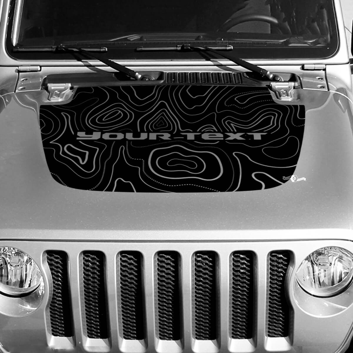 Blackout Topographic Contour Map Hood Vinyl Decal Sticker Custom Text for Jeep Gladiator