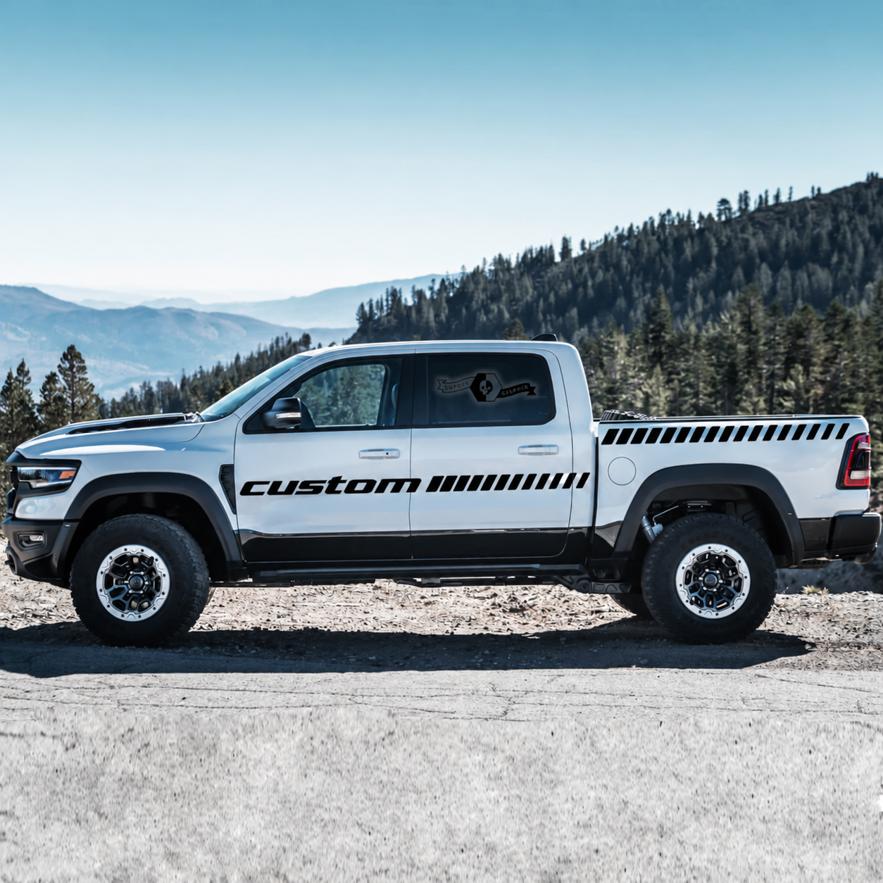 custom Door Lettering and Bedside Stripe Kit Bedside Door Vinyl Decal Sticker for RAM 1500 2021