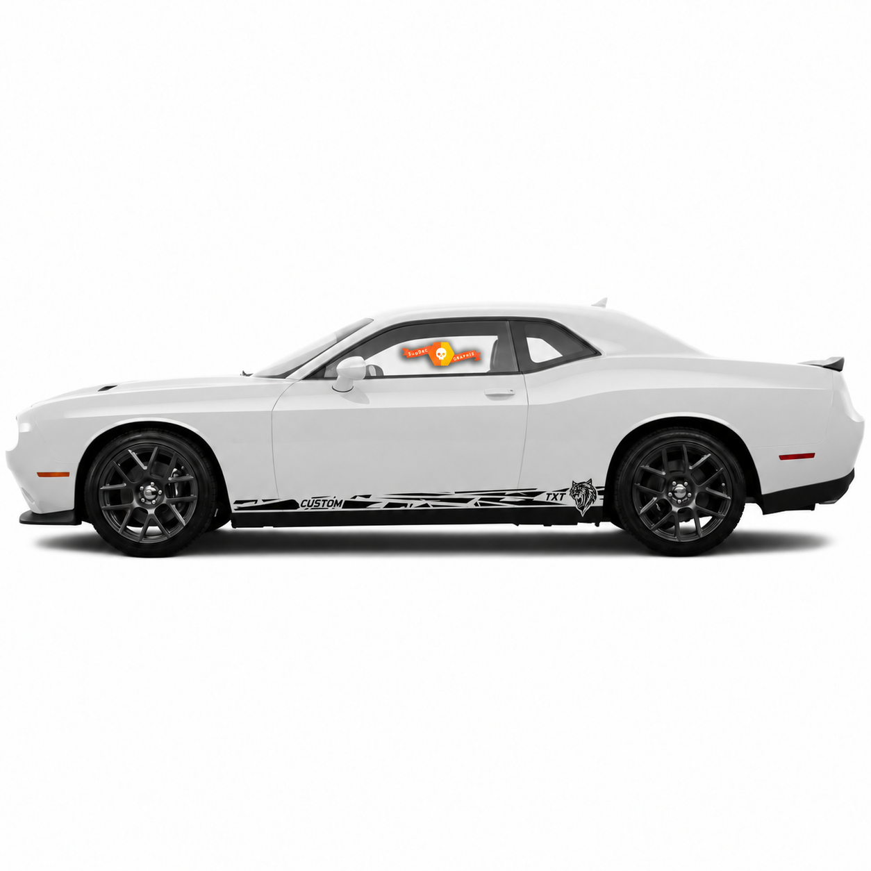 SRT Hellcat Style TXT CUSTOM Shattered Pair Rocker Panel Vinyl Decal Sticker for Dodge Challenger