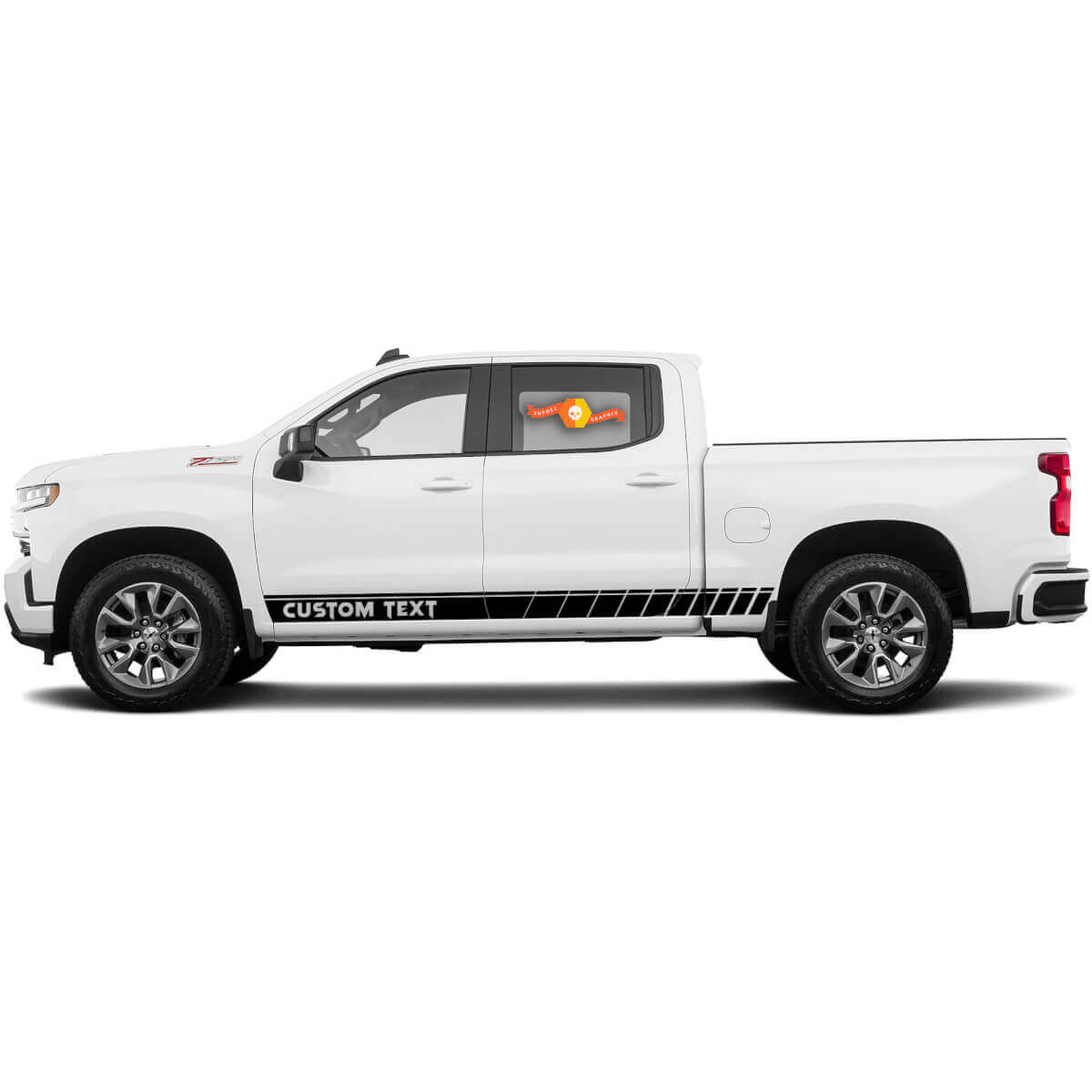 2 Chevrolet Silverado Vinyl Stripe Decal Sticker Custom Text Kit For Rocker Panel Graphics