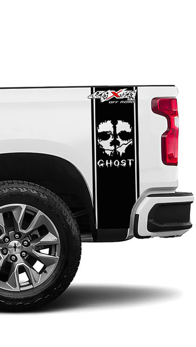 2 Chevrolet Silverado 4x4 Off-Road Ghost Edition Vinyl Bed Side Stripe Decal Sticker Graphics