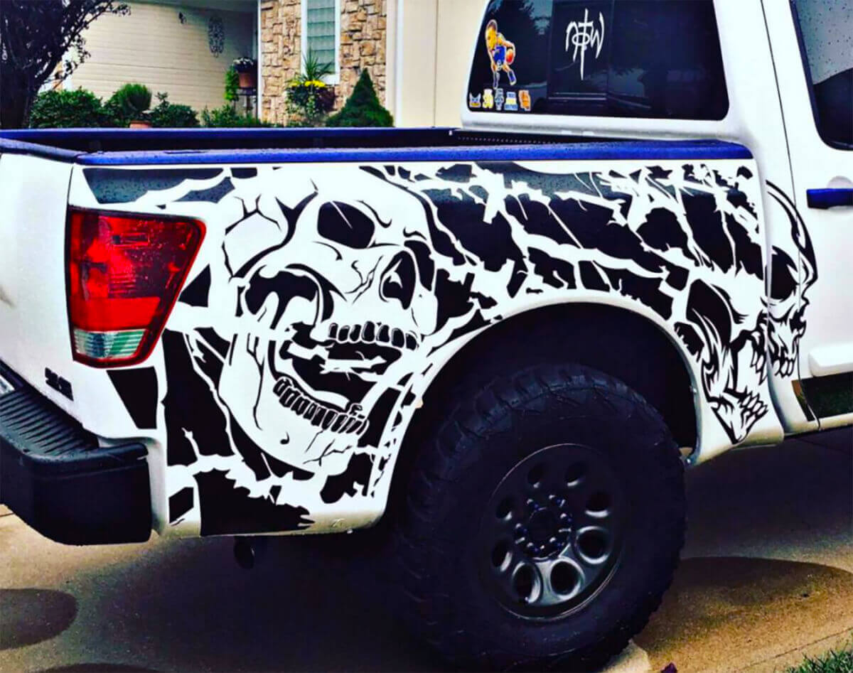 2 Nissan TITAN Skull Splash Wrap Strobe Off-Road BedSide Side Vinyl Stickers Decal 