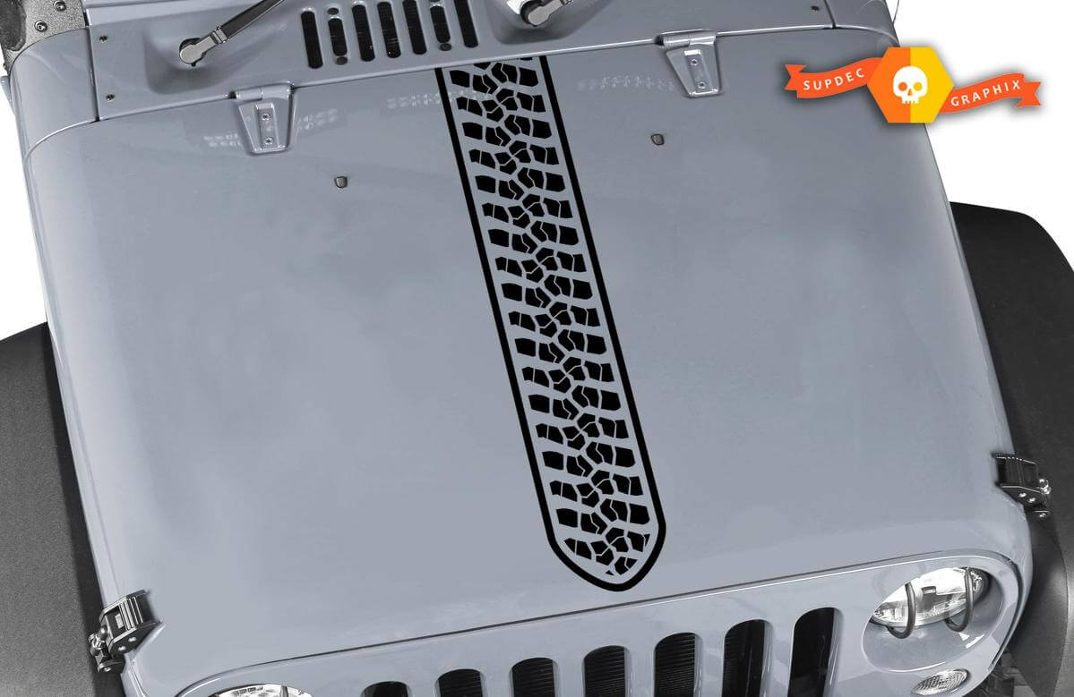Hood Stripe with Tire Track Sticker Decal for Jeep Wrangler