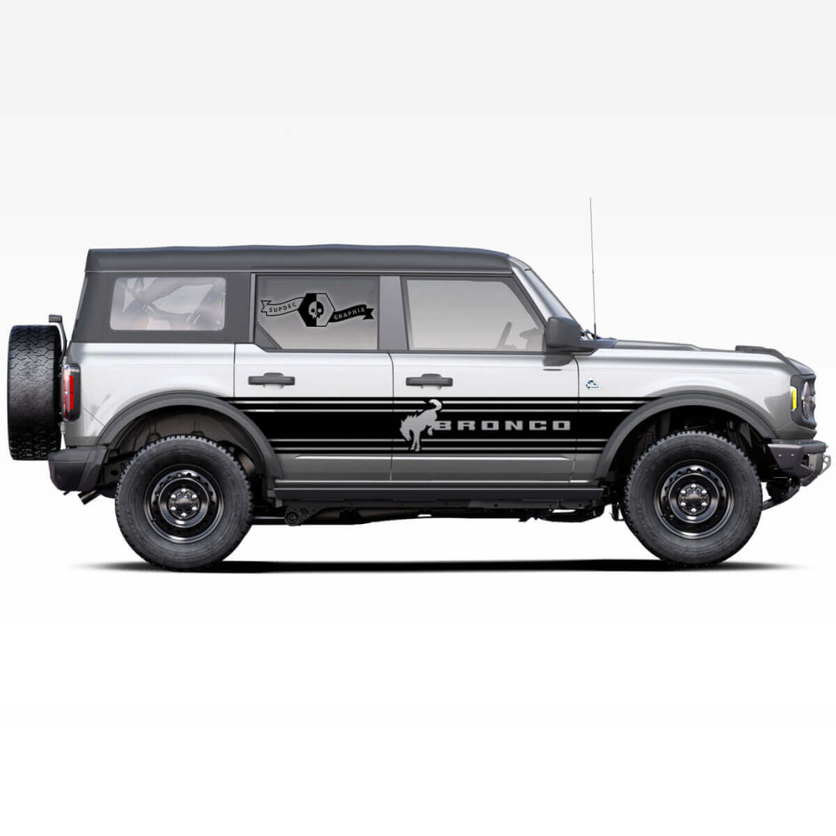 Horse Stallion Logo Badlands 4-Door Side Door Wrap Stripes Decals Stickers Pair 2 for Ford Bronco 2021