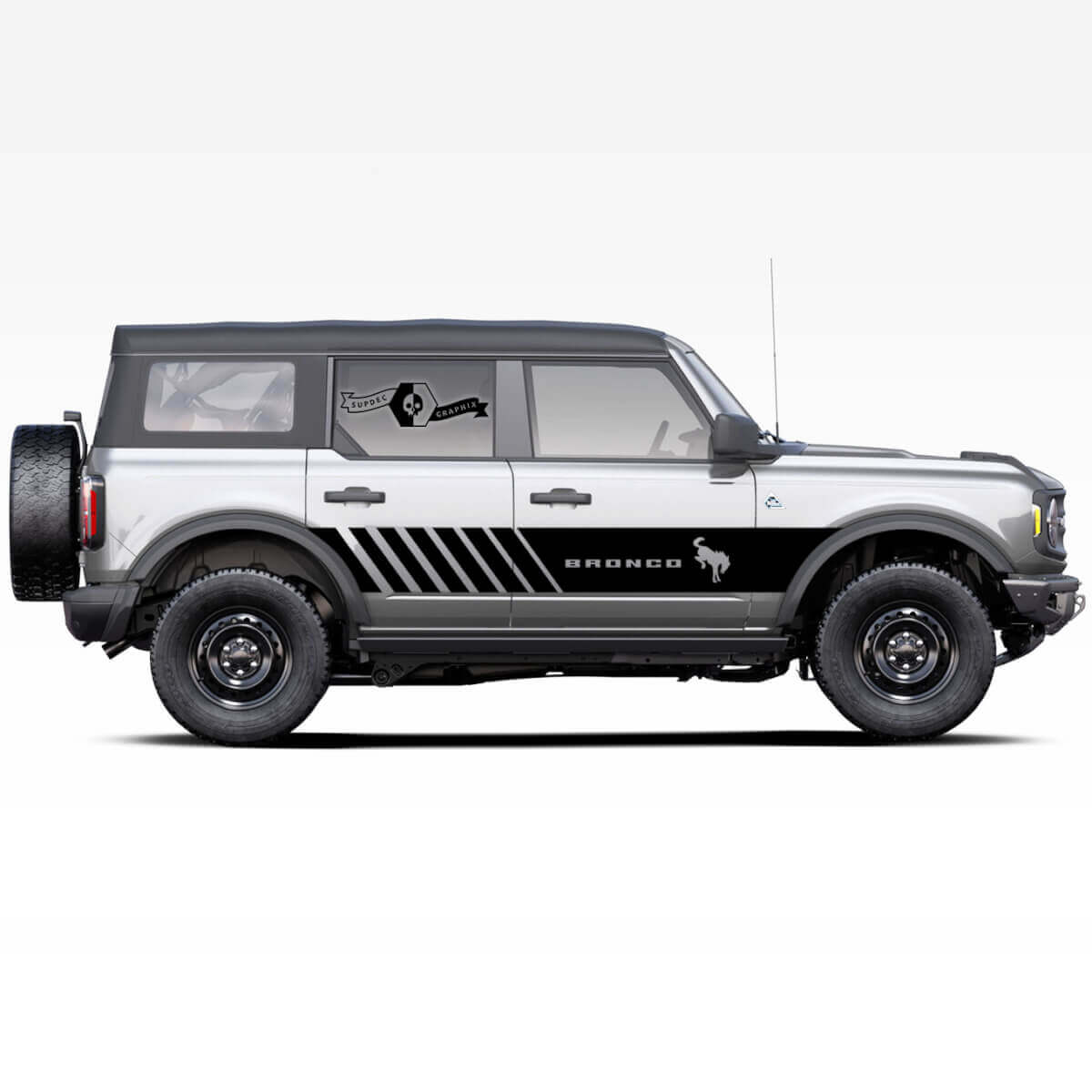 Horse Stallion Logo Badlands 4-Door Wrap Thick Side Stripes Decals Stickers Pair for Ford Bronco 2021