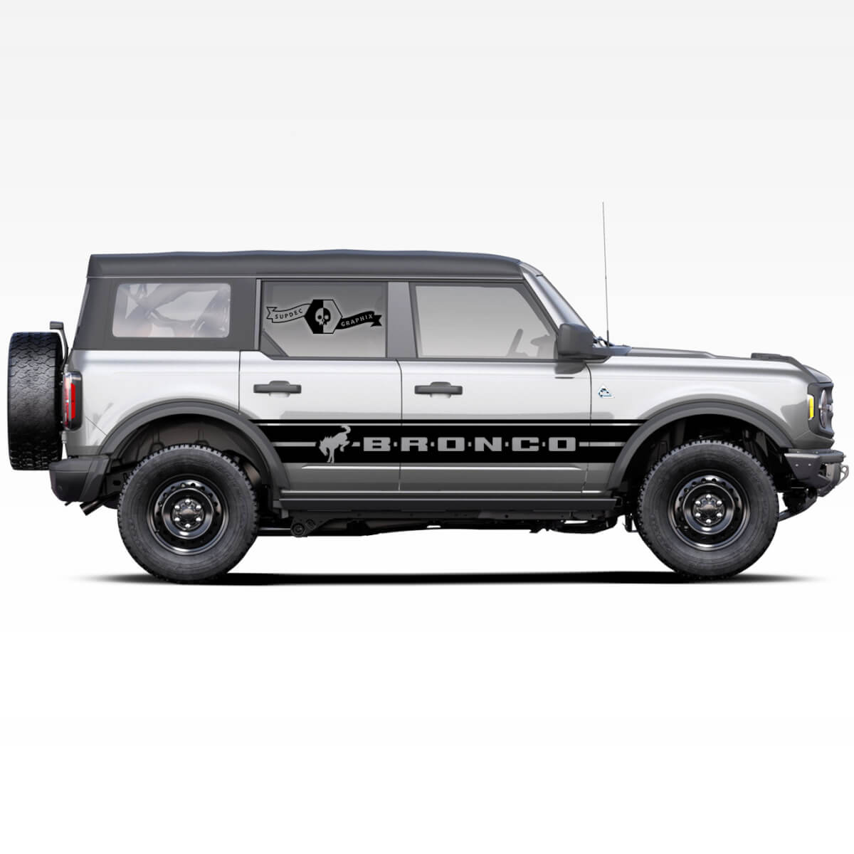2x Bronco horse stallion Logo Badlands 4-door Wrap Doors Side Thick Strip Decals Stickers for Ford Bronco 2021