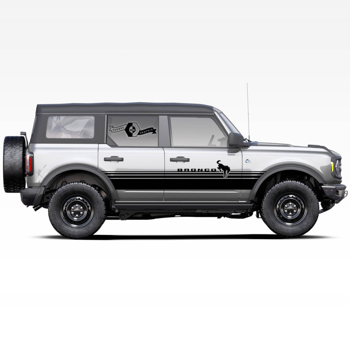 2x Bronco Hengst Hengst Badlands 4-türige Wickeltüren Seite dicke Streifen Aufkleber Aufkleber für Ford Bronco 2021