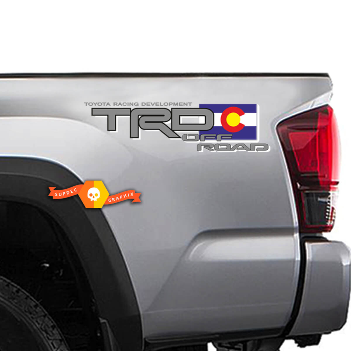2 Toyota TRD Racing Tacoma Tundra Flag Colorado Decal Vinyl Pair Sticker Truck