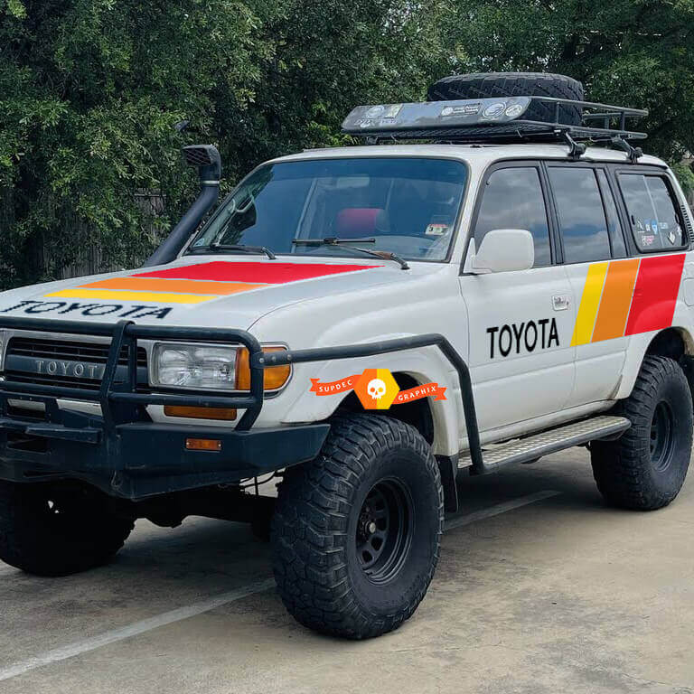 Retro Style Hood & Side Stripes Vinyl Decal Kit for Toyota Land Cruiser 1991 