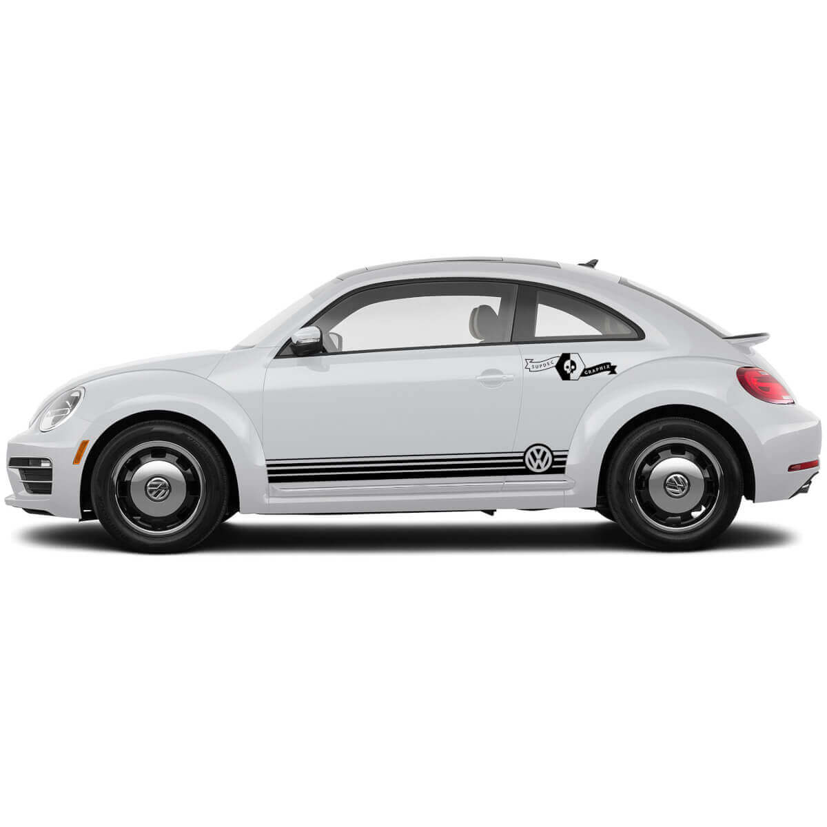 VW Logo Side Stripes Vinyl Decals Pair For Volkswagen Beetle