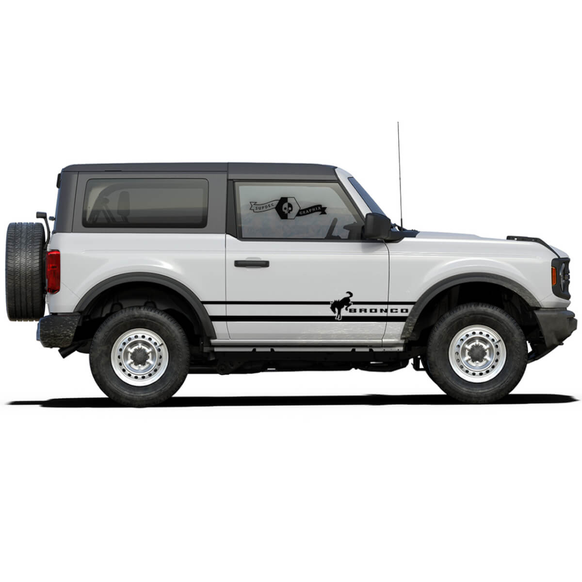 2 Bronco Logo Horse Stallion Side Stripe 2 Doors Decals Splitted Stickers for Ford Bronco 2021