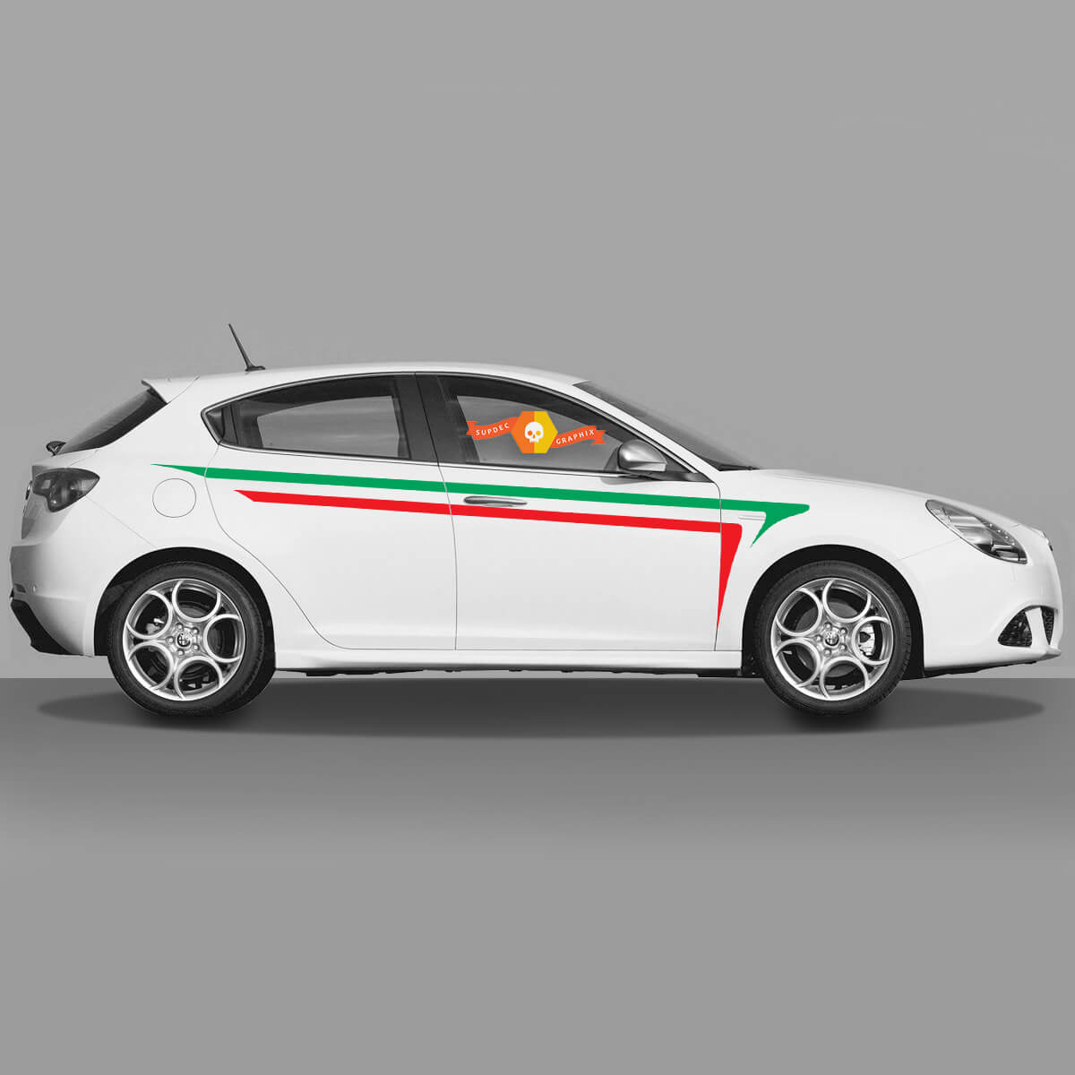 Paar Vinylaufkleber Aufkleber Alfa Romeo Giulietta Grafiken Italien Fahne auf den Türen 2021