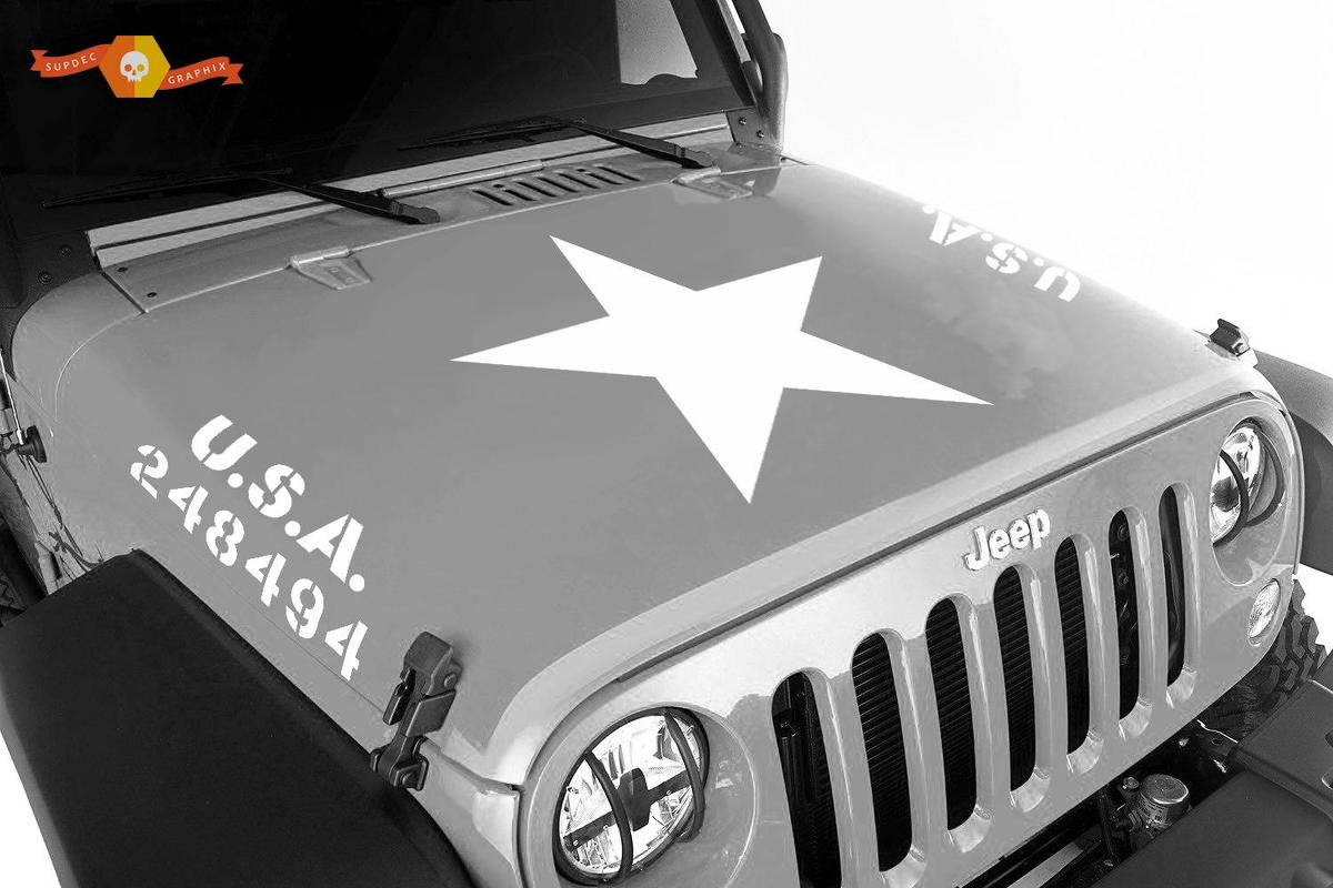 Set 3 Stickers Star Army Bonnet Car Doors Jeep Renegade Offroad Blue