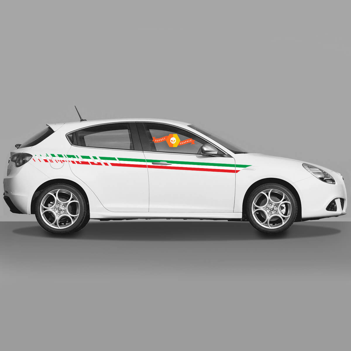 2x Doors Body Decal fits Alfa Romeo Giulietta decals Vinyl Graphics,  Plain Linear Italian Flag