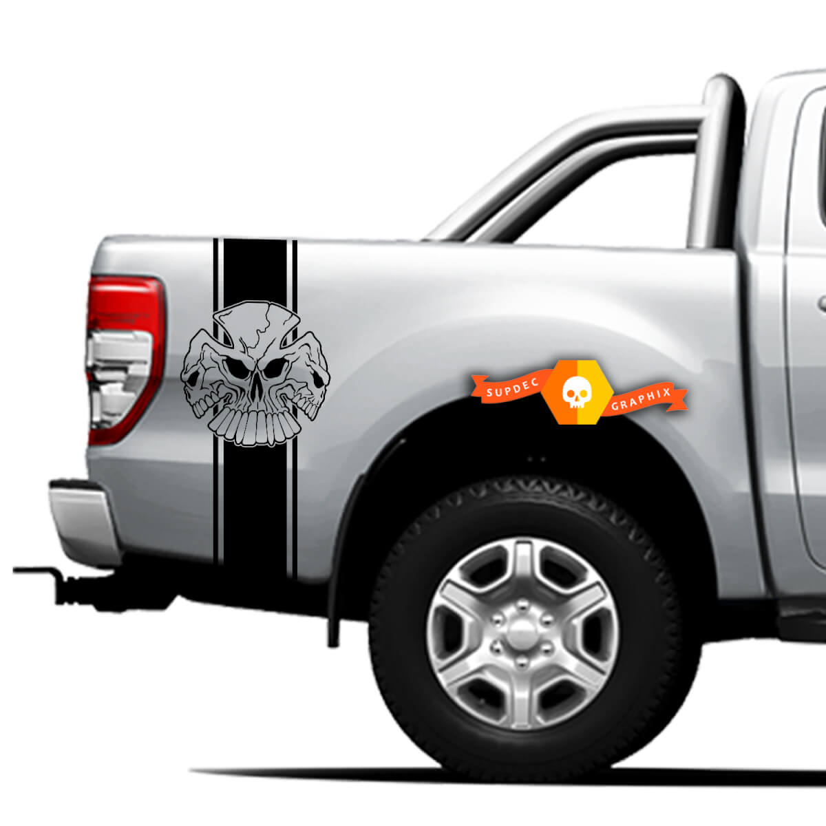 Pair Vinyl Decals Stickers Side 4x4 graphic for Ford Ranger Off Road, Triple Skull 2021 