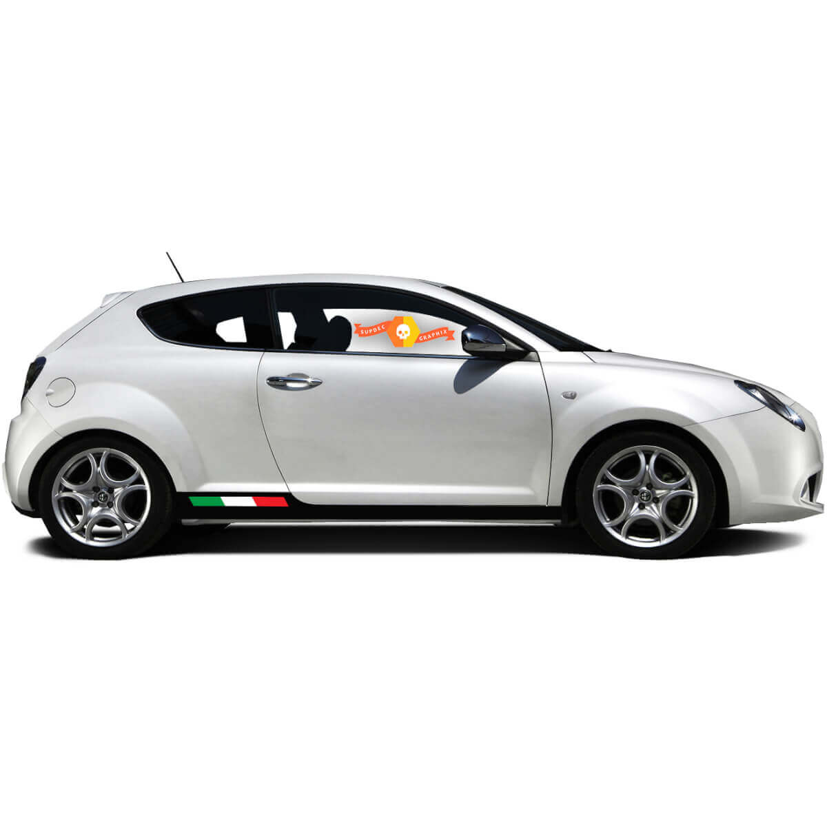 Pair Vinyl Decals side Graphic Stickers Alfa Romeo Rocker Panel MITO Italy flag left flattened 2022