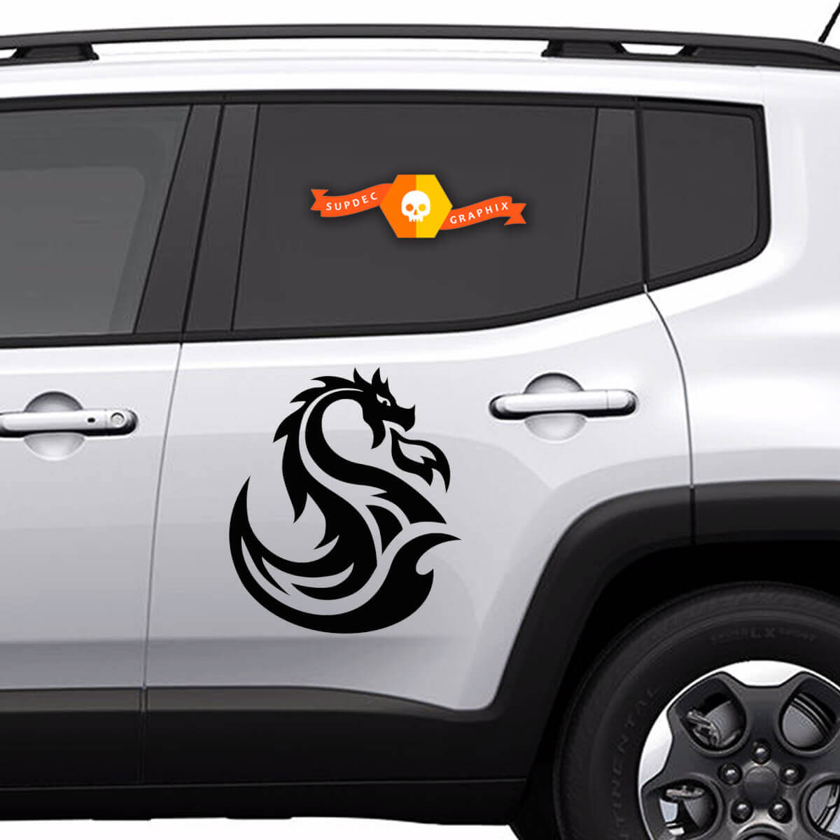 Dragon Silhouette Side Graphic Pair Vinyl Decals for Jeep Renegade