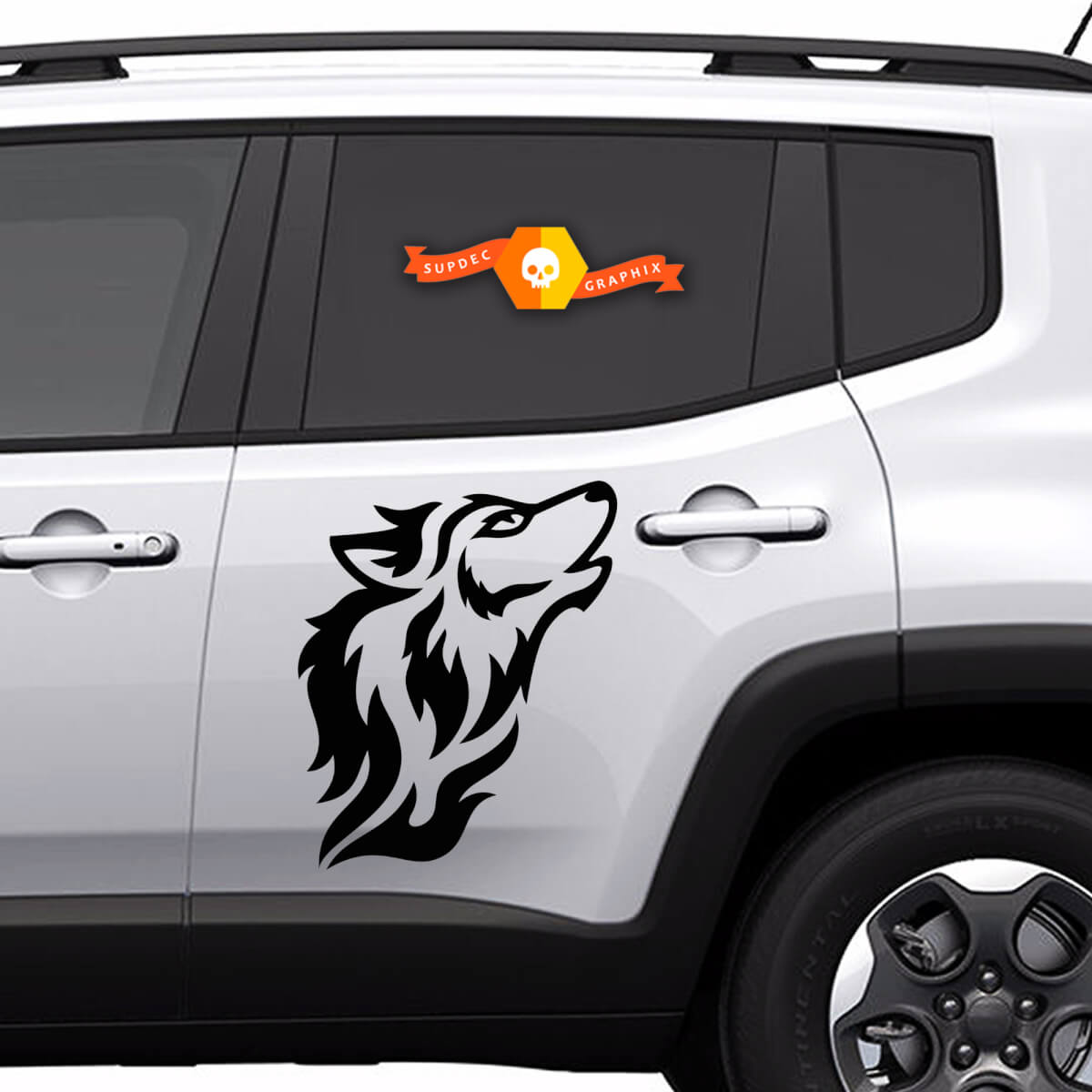 Wolf Silhouette Tribal Style Side Vinyl Decal Sticker for Jeep Renegade