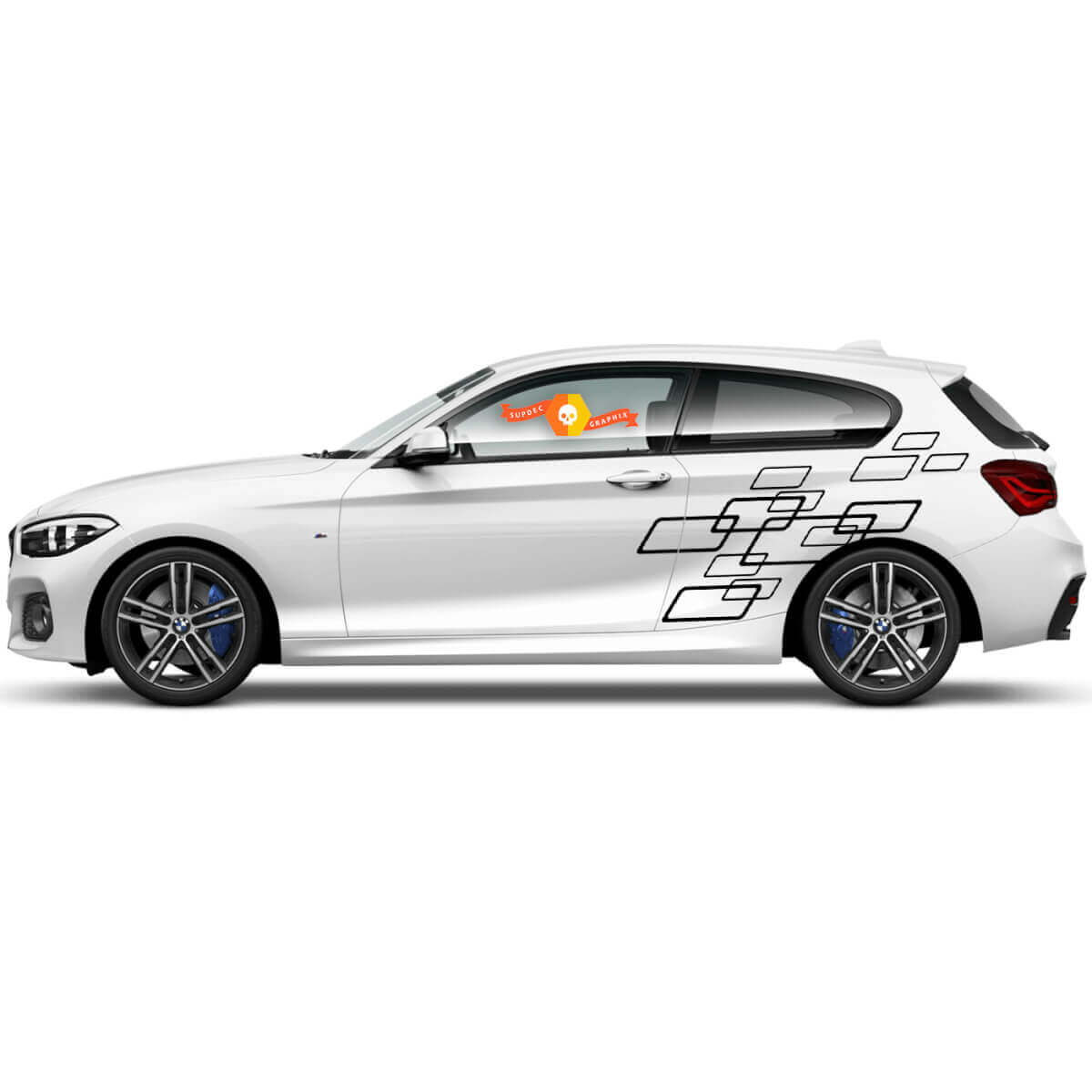 Pair Vinyl Decals Graphic Stickers side bmw 1 series 2015 squares style