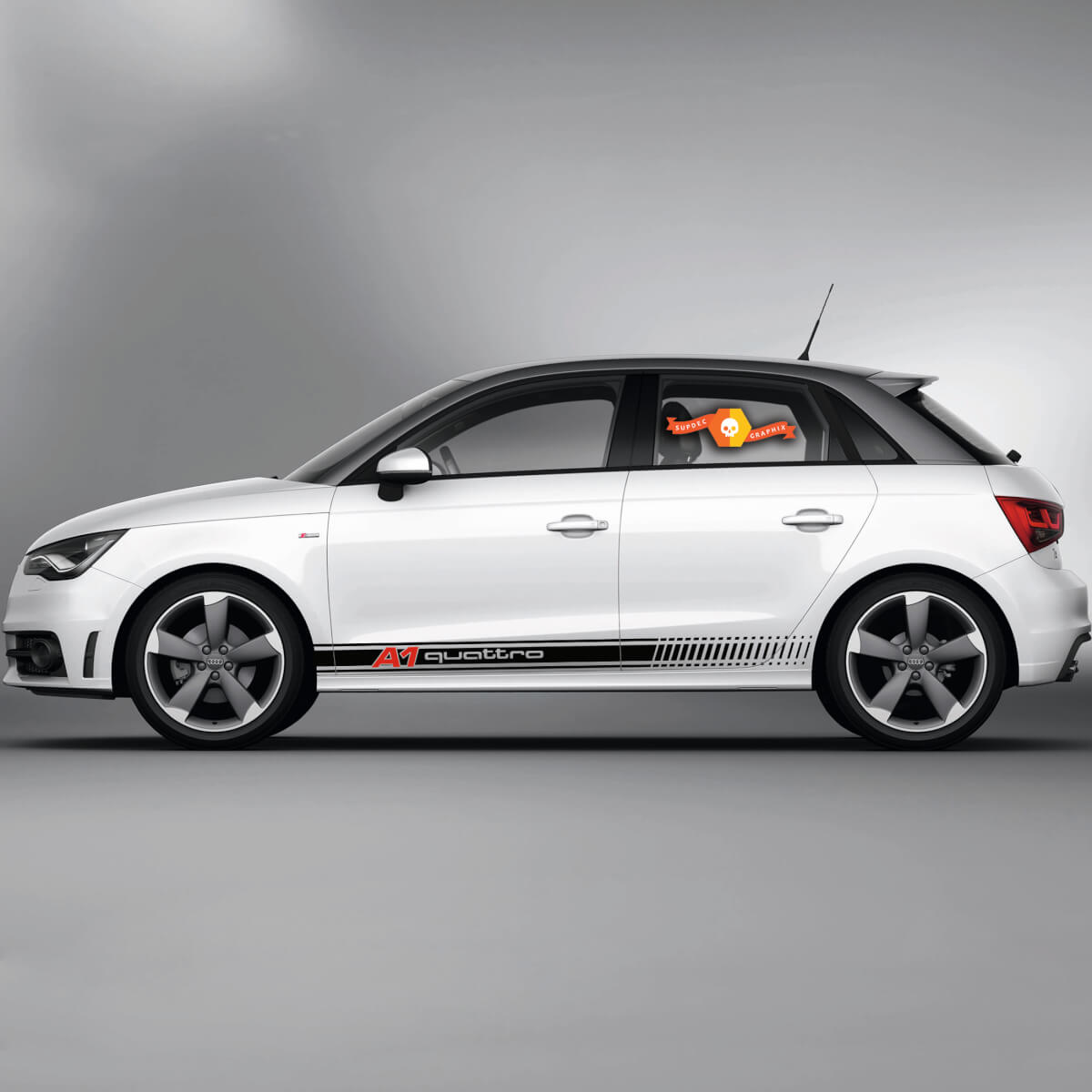 2x Decalcomanie in vinile Adesivi grafici Audi A1 Rocker Panel Quattro Racing Stripes 2022
