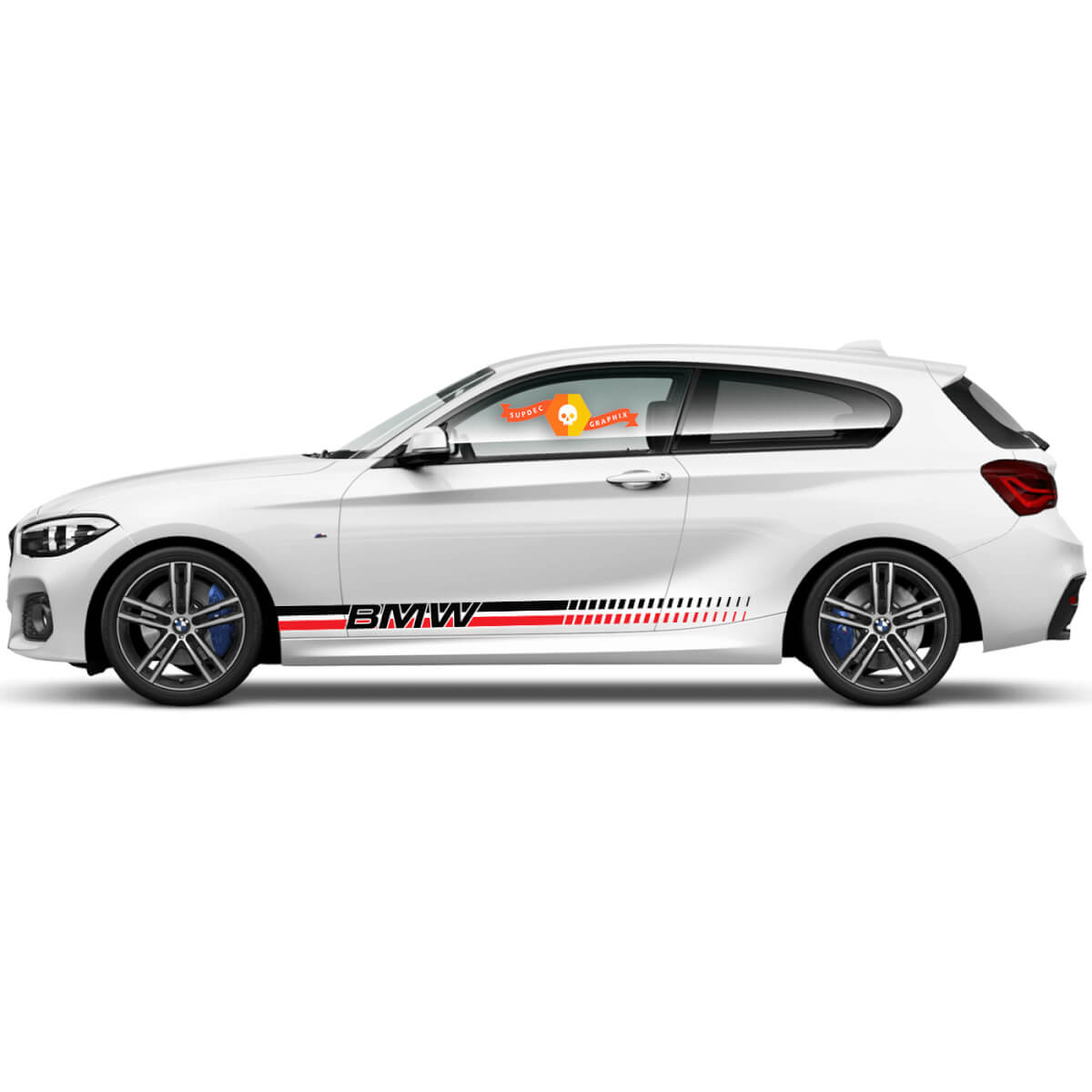 2x Decalcomanie in vinile Adesivi grafici Laterale BMW 1 Series 2015 Rocker Panel Racing Style Nuovo