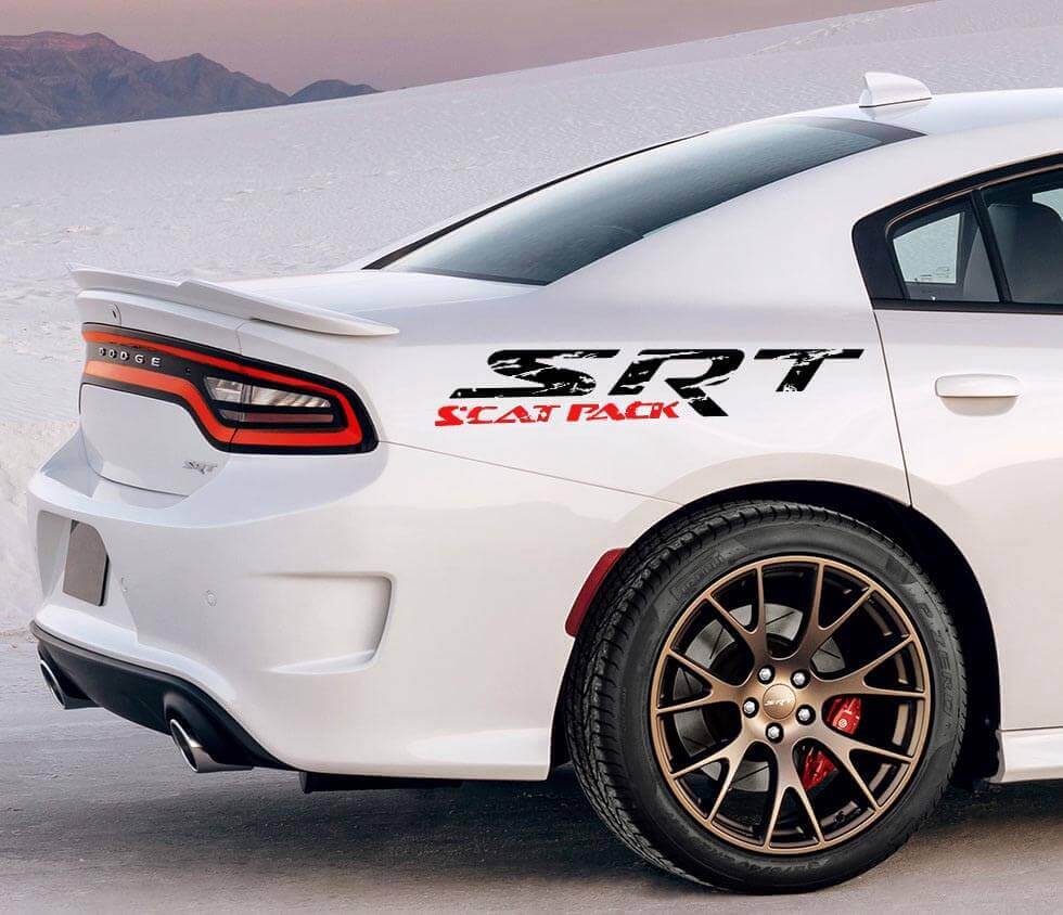 Distressed SRT Scat Pack Side Vinyl Decal for Dodge Charger or Challenger