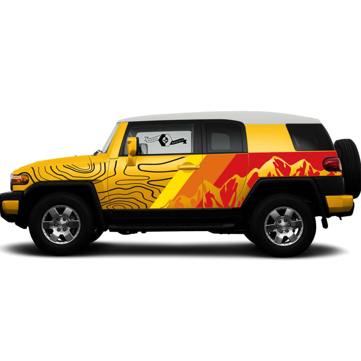 Mountains Contour Map Full Body Vinyl Sticker Decal For Toyota FJ Cruiser