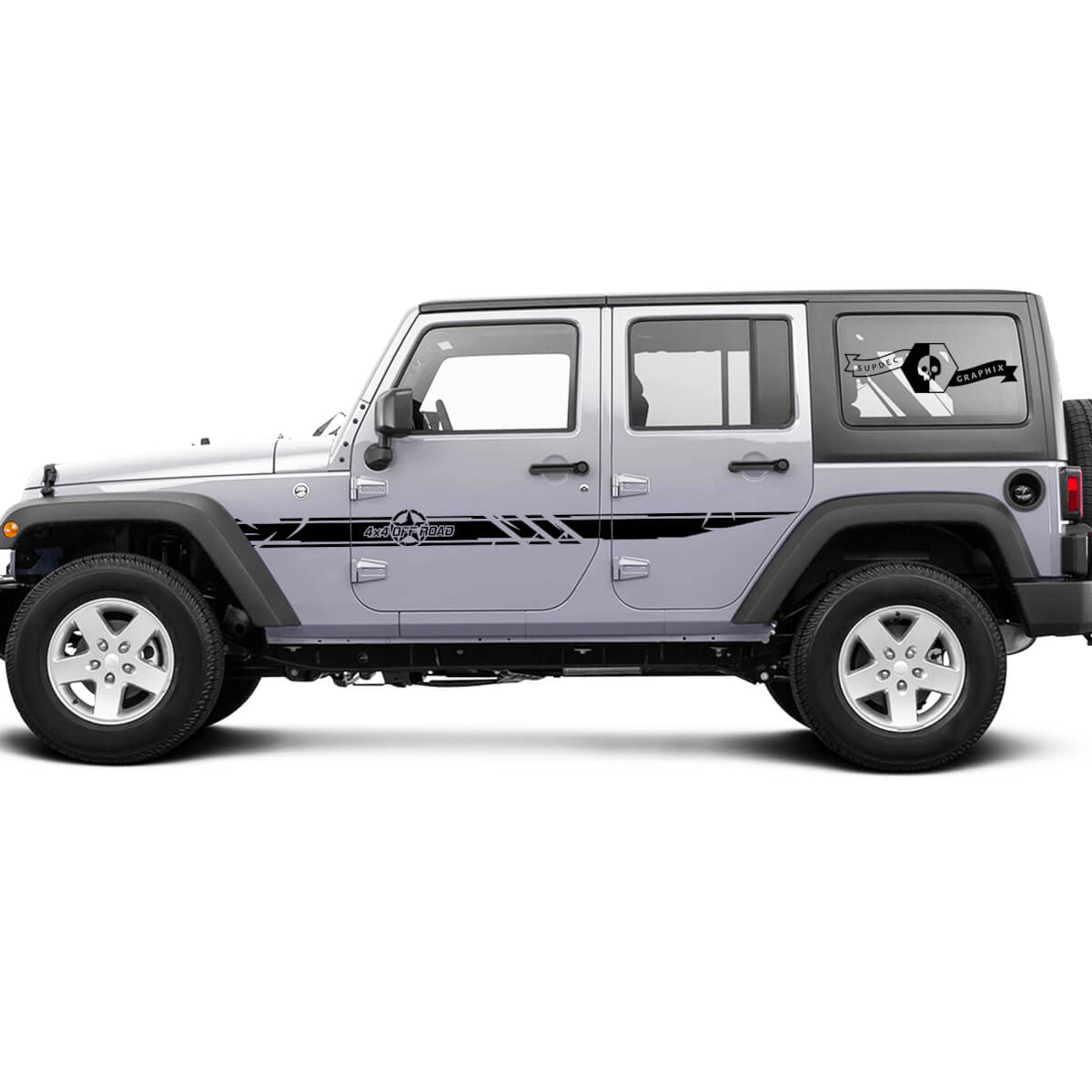 2 Side Jeep Wrangler Destroyed Military Army Star 4x4 Off-Road Doors Side Vinyl Decals Graphics Sticker