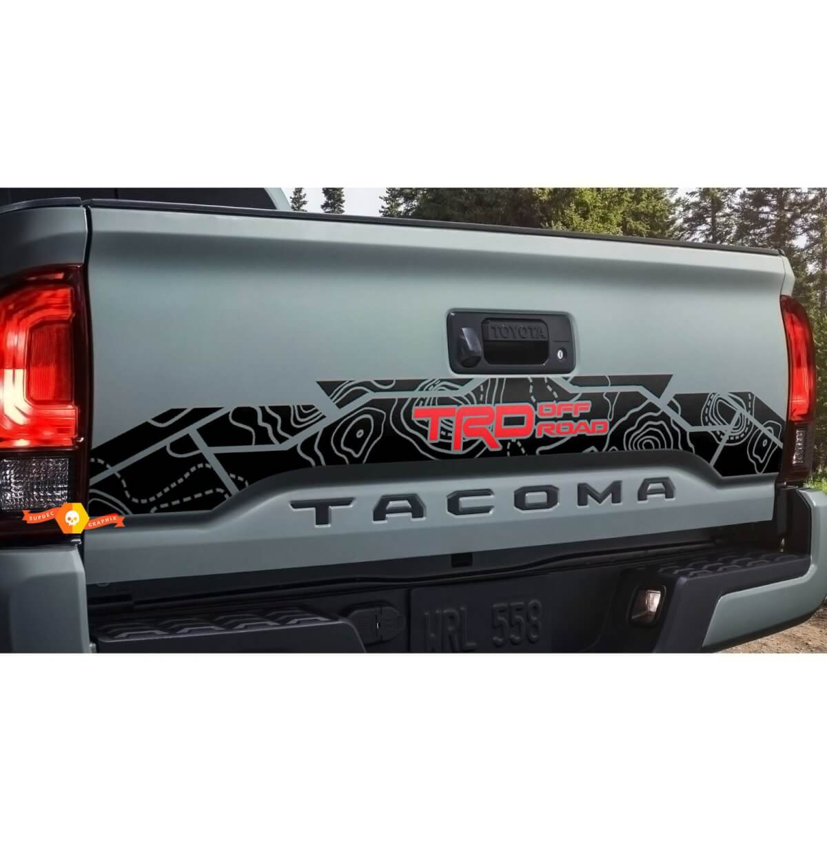 TRD 4x4 PRO Sport Off Road Topographic Map Tailgate Vinyl Stickers Decal fit to Toyota Tacoma 16-21