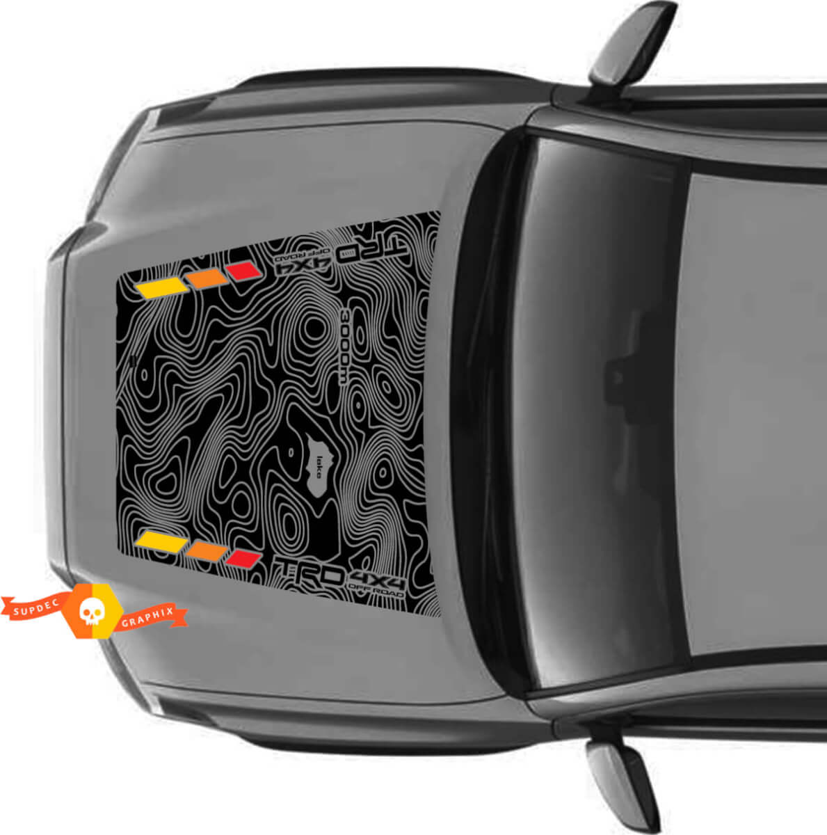 Hood TRD Off Road NO SCOOP Topographic Map Hood Vintage Stripes Vinyl Stickers Decal fit to Toyota Tacoma 2016 - 2021 models