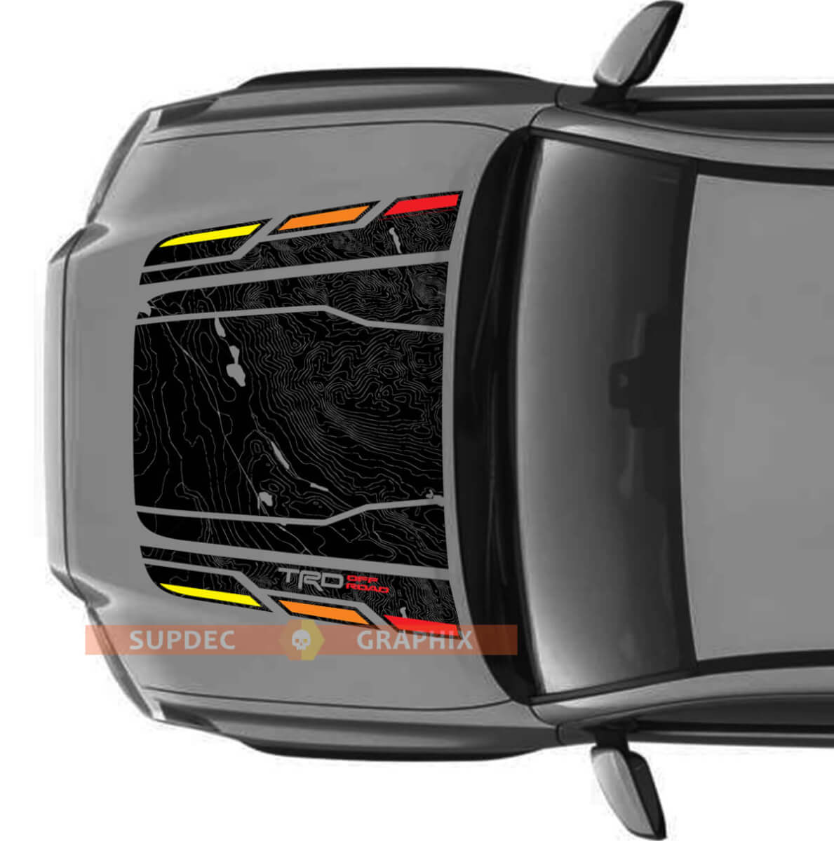 Hood TRD Vintage Off Road NO SCOOP Topographic Map Hood Vinyl Stickers Decal fit to Toyota Tacoma 2016 - 2021 models