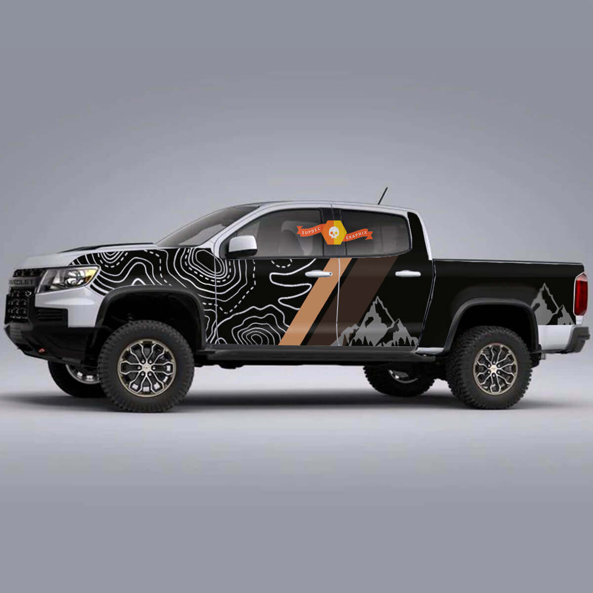 Topographic Mountain Side Vinyl Decal Kit for Chevy Colorado ZR2