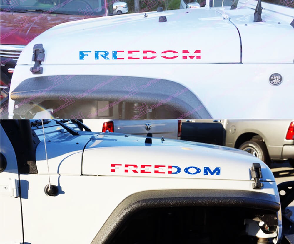 USA Flag Syle Freedom Hood Vinyl Decals Set for Jeep Wrangler 
