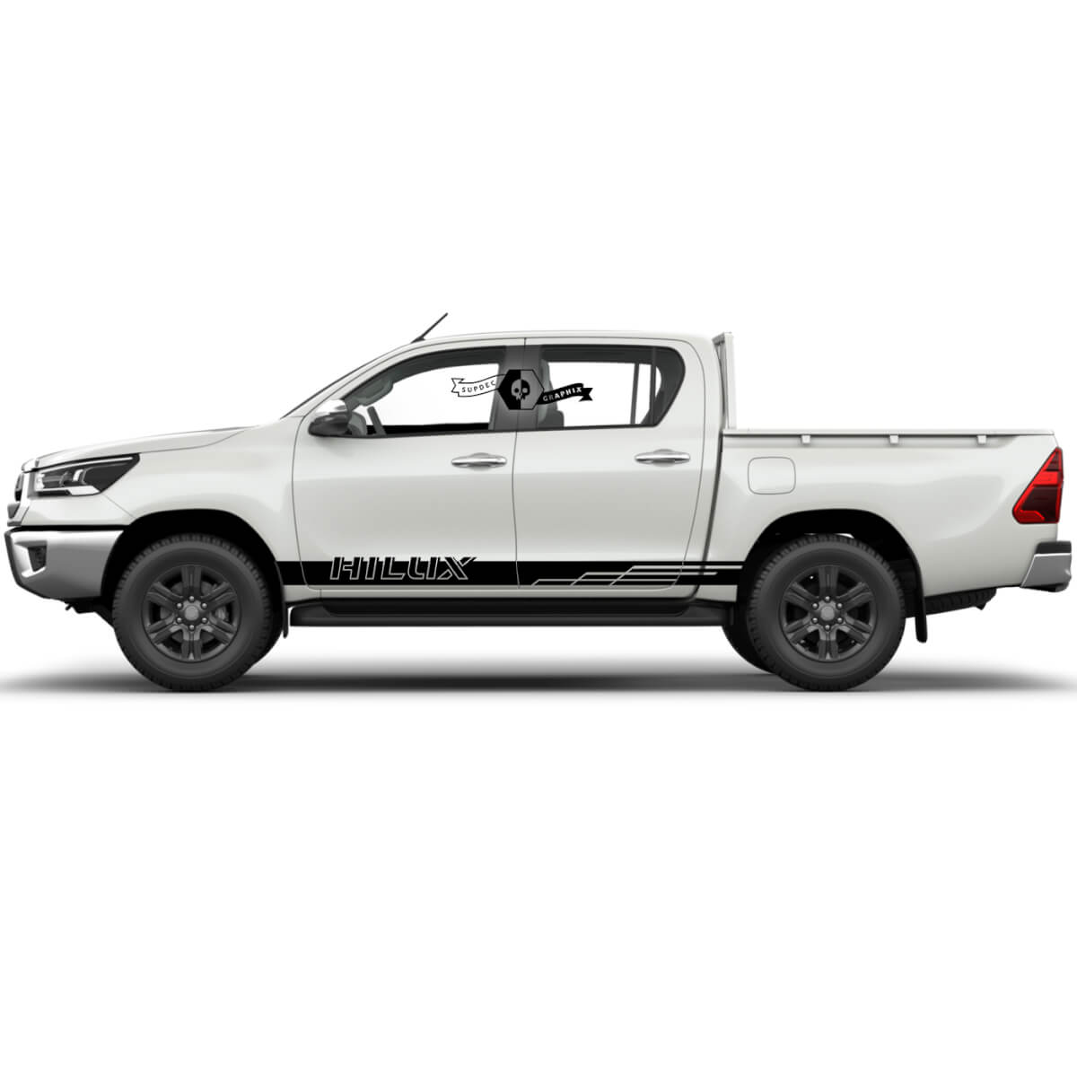 Pair Toyota Hilux Modern Rally Wings Stripe Side Rocker Panel Vinyl Stickers Decal Graphic