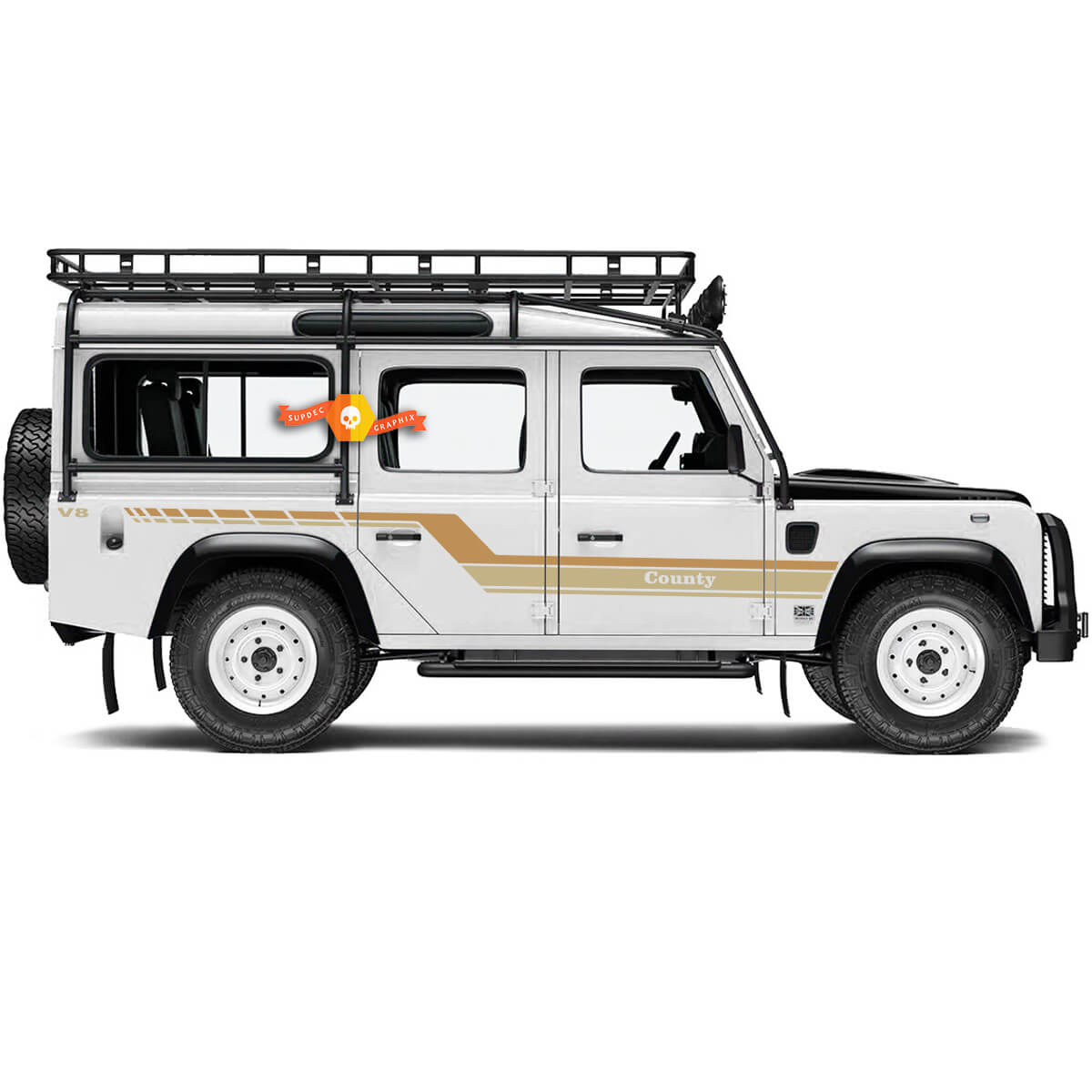 Land Rover Defender 110 Custom Text County Decal Sticker Side 